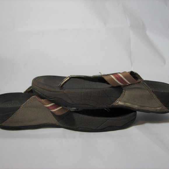 Fitflop Tan Pink Bronze Stripe Sandal Size 7 Women Flip Flops - Picture 3 of 6